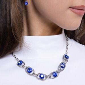 Elegant Blue and Silver Necklace and Earring Set